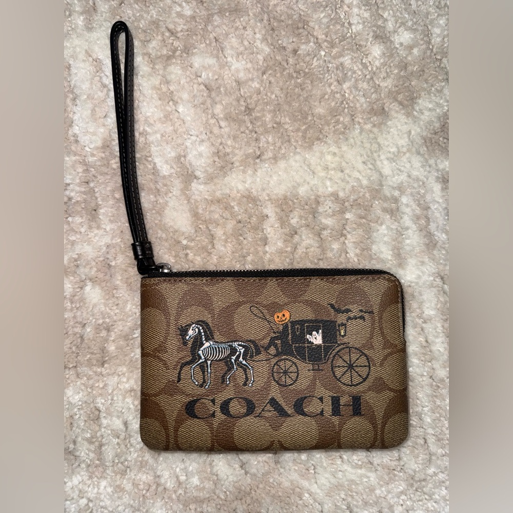 Coach Tan Wristlet with Halloween Motif
